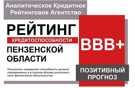 Пензенская область сохраняет позиции в кредитном рейтинге на уровне ВВВ+(RU) прогноз «Позитивный» по национальной рейтинговой шкале Пензенская область сохраняет позиции в кредитном рейтинге на уровне ВВВ+(RU) прогноз «Позитивный» по национальной рейтинговой шкале